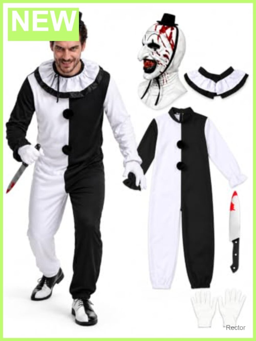Adult Clown Costume 5-Piece Jumpsuit Mask Gloves Collar Halloween Cosplay
